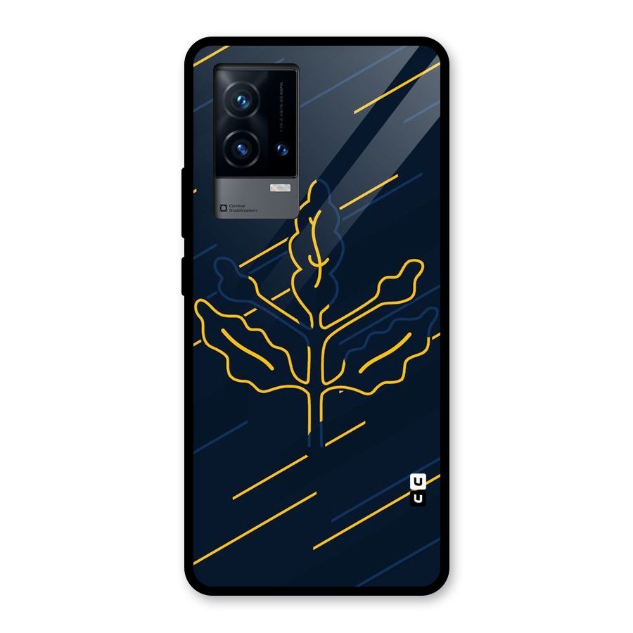 Yellow Leaf Line Glass Back Case for iQOO 9 5G