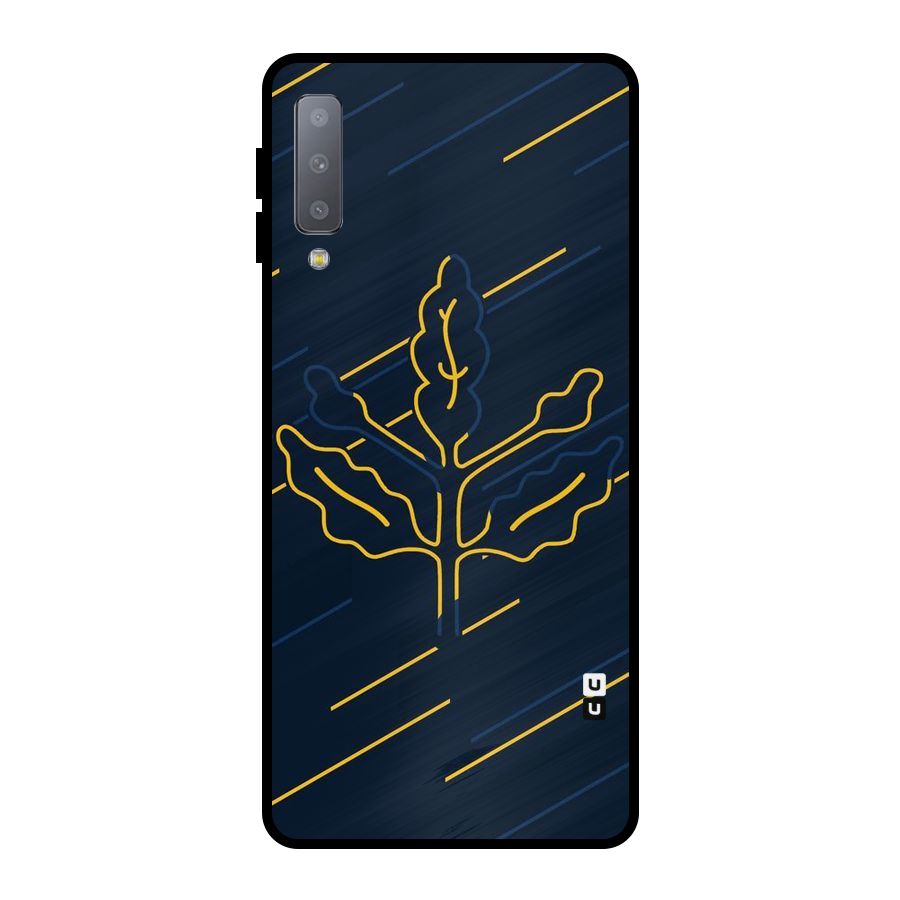 Yellow Leaf Line Metal Back Case for Galaxy A7 (2018)