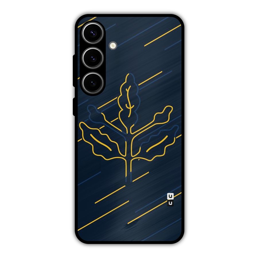 Yellow Leaf Line Metal Back Case for Galaxy S24 Plus