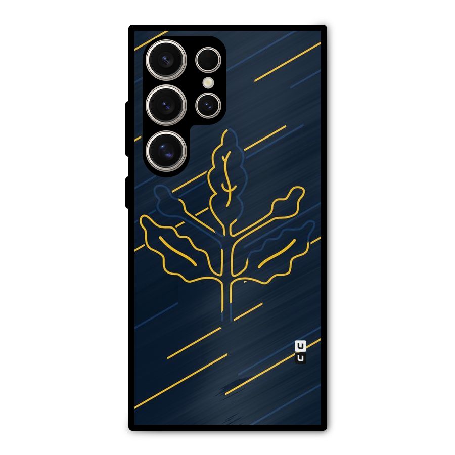 Yellow Leaf Line Metal Back Case for Galaxy S24 Ultra