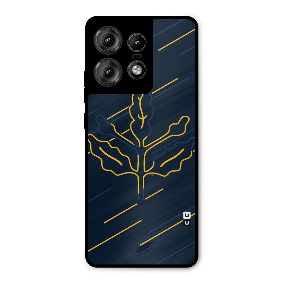 Yellow Leaf Line Metal Back Case for Motorola Edge 50 Pro