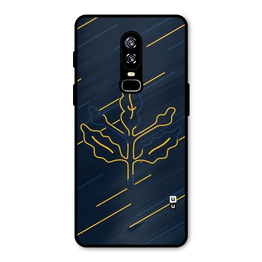 Yellow Leaf Line Metal Back Case for OnePlus 6