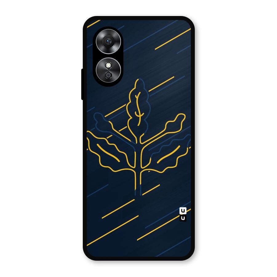 Yellow Leaf Line Metal Back Case for Oppo A17
