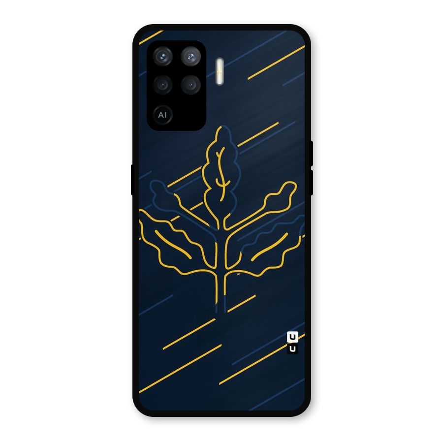 Yellow Leaf Line Metal Back Case for Oppo F19 Pro
