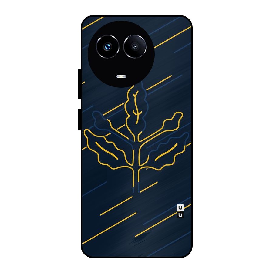 Yellow Leaf Line Metal Back Case for Realme 11X