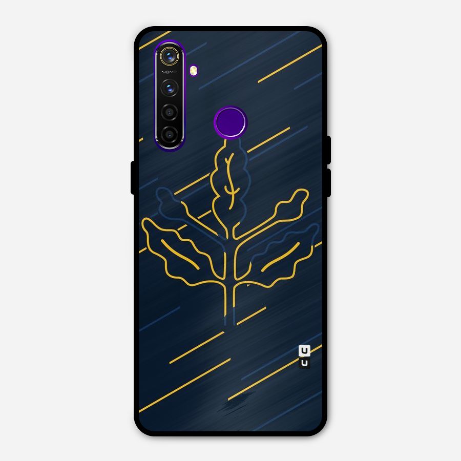 Yellow Leaf Line Metal Back Case for Realme 5 Pro