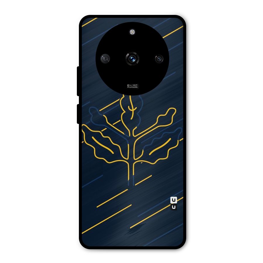 Yellow Leaf Line Metal Back Case for Realme Narzo 60 5G