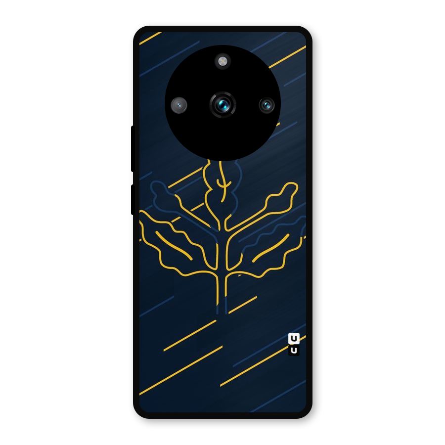 Yellow Leaf Line Metal Back Case for Realme Narzo 60 Pro