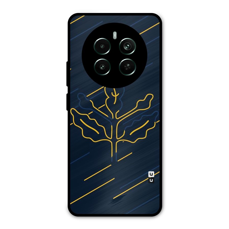 Yellow Leaf Line Metal Back Case for Realme Narzo 70 Pro