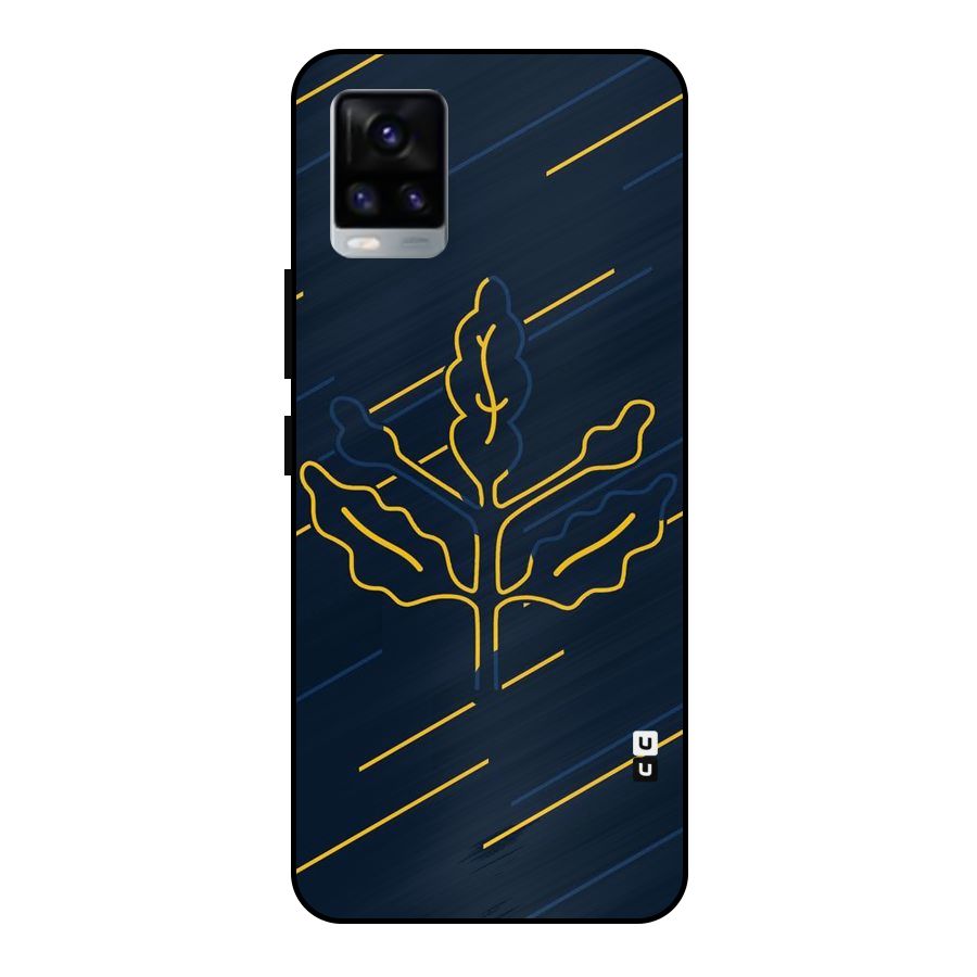 Yellow Leaf Line Metal Back Case for Vivo V20 2021
