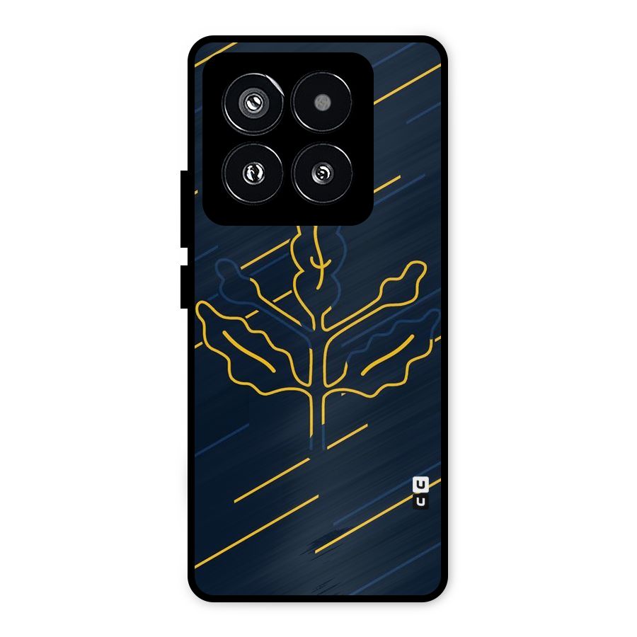 Yellow Leaf Line Metal Back Case for Xiaomi 14 Pro