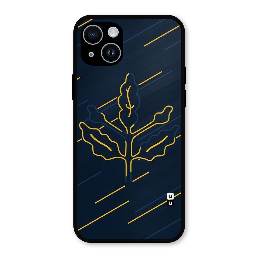 Yellow Leaf Line Metal Back Case for iPhone 14