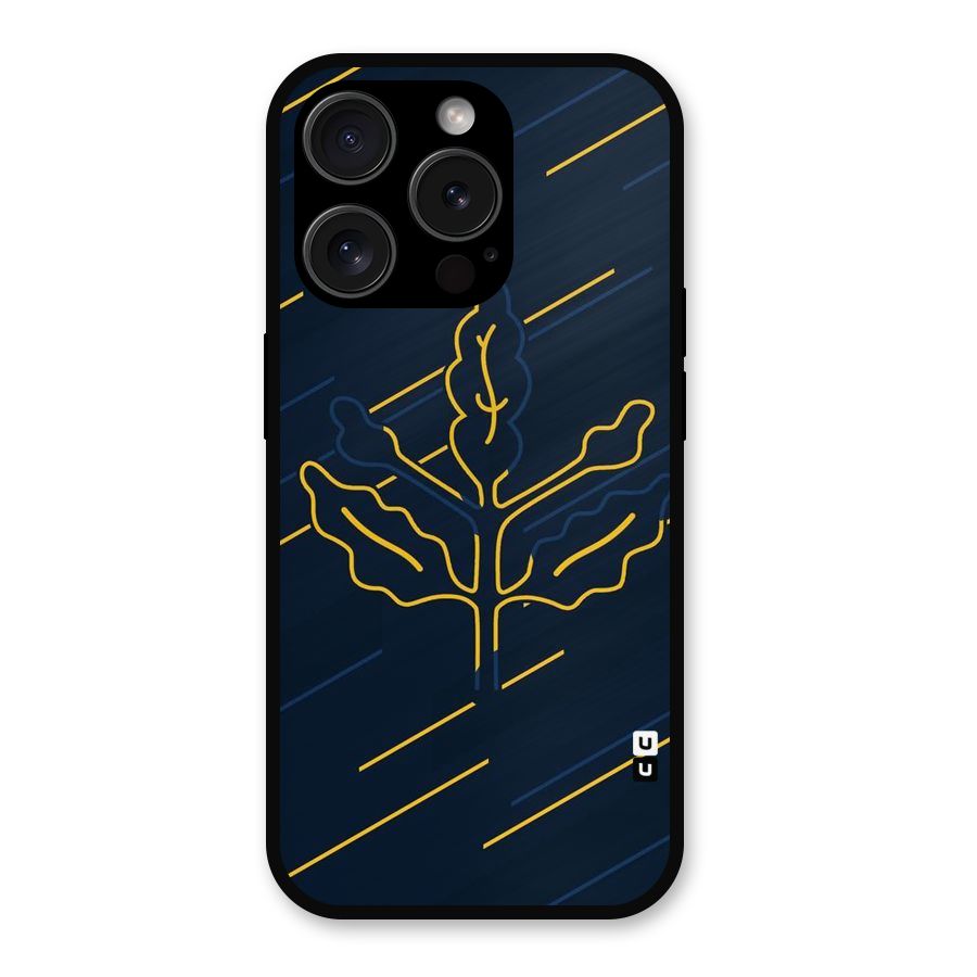 Yellow Leaf Line Metal Back Case for iPhone 15 Pro
