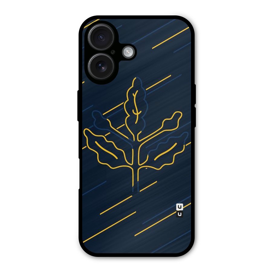 Yellow Leaf Line Metal Back Case for iPhone 16