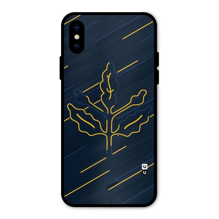 Yellow Leaf Line Metal Back Case for iPhone XS