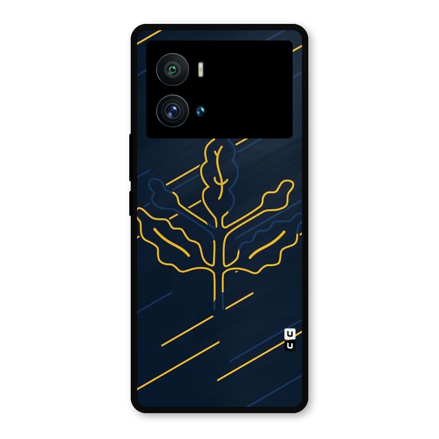 Yellow Leaf Line Metal Back Case for iQOO 9 Pro