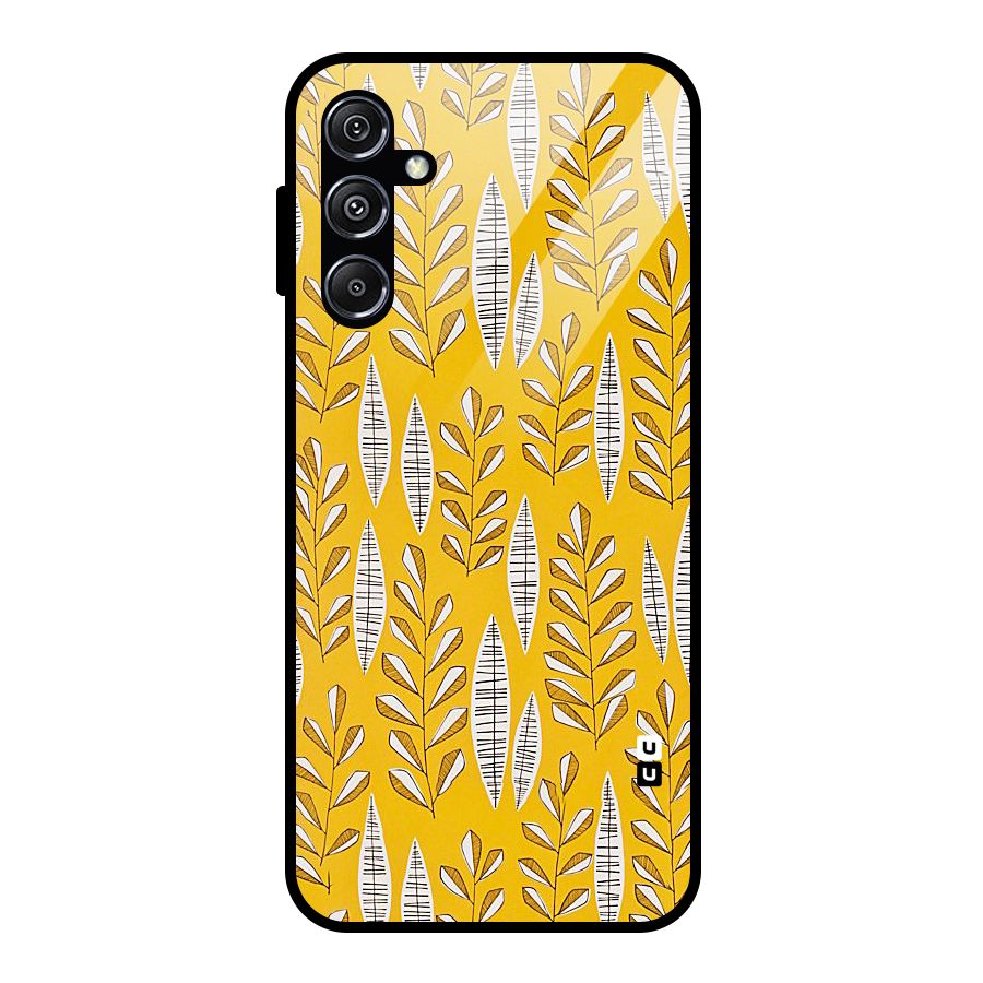 Yellow Leaf Pattern Glass Back Case for Galaxy M34 5G