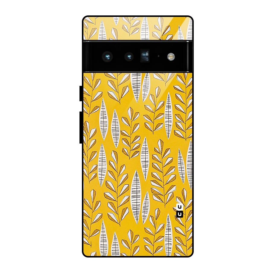 Yellow Leaf Pattern Glass Back Case for Google Pixel 6 Pro