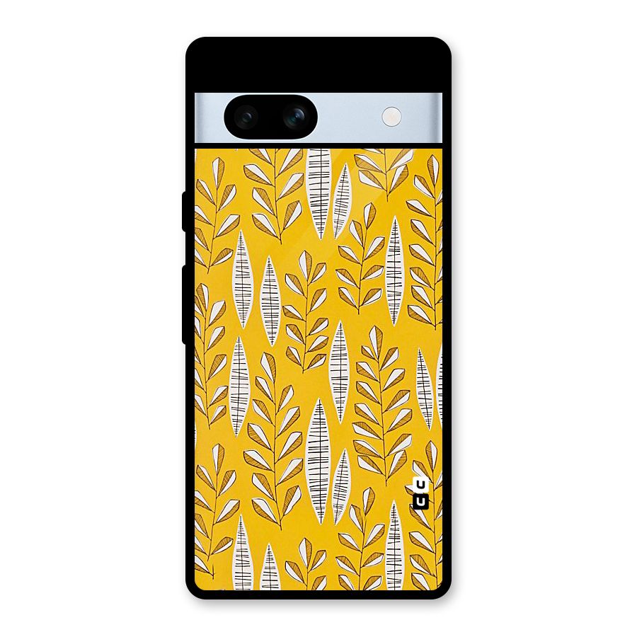 Yellow Leaf Pattern Glass Back Case for Google Pixel 7a