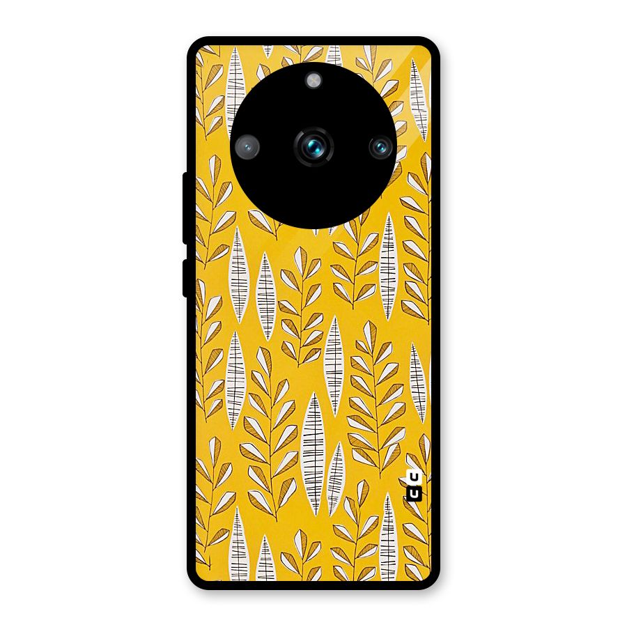 Yellow Leaf Pattern Glass Back Case for Realme 11 Pro