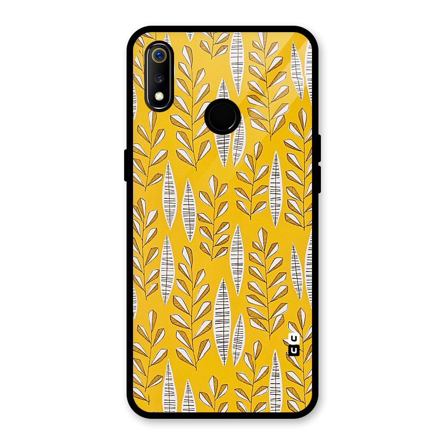 Yellow Leaf Pattern Glass Back Case for Realme 3