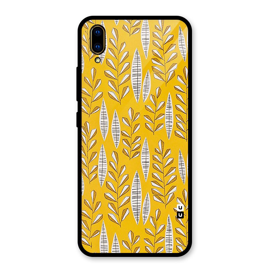 Yellow Leaf Pattern Glass Back Case for Vivo V11 Pro
