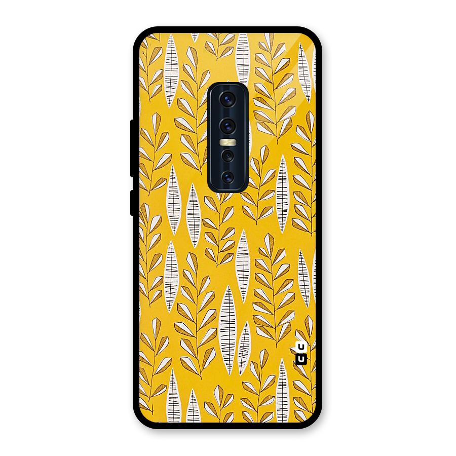 Yellow Leaf Pattern Glass Back Case for Vivo V17 Pro