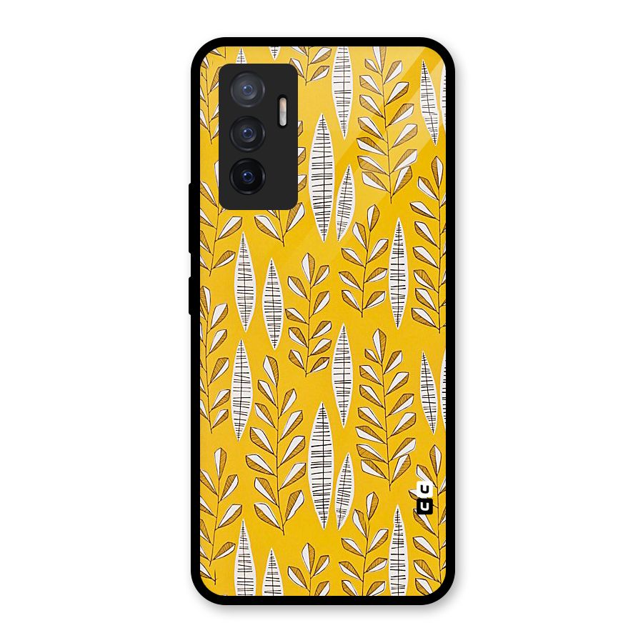 Yellow Leaf Pattern Glass Back Case for Vivo V23e