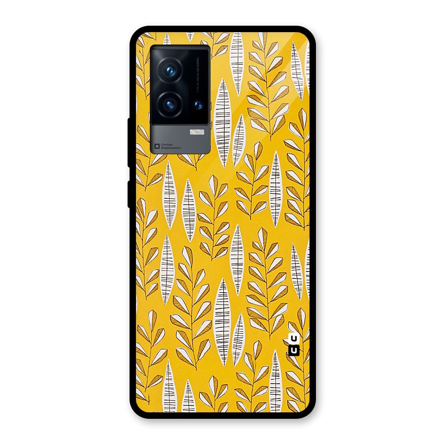 Yellow Leaf Pattern Glass Back Case for iQOO 9 5G