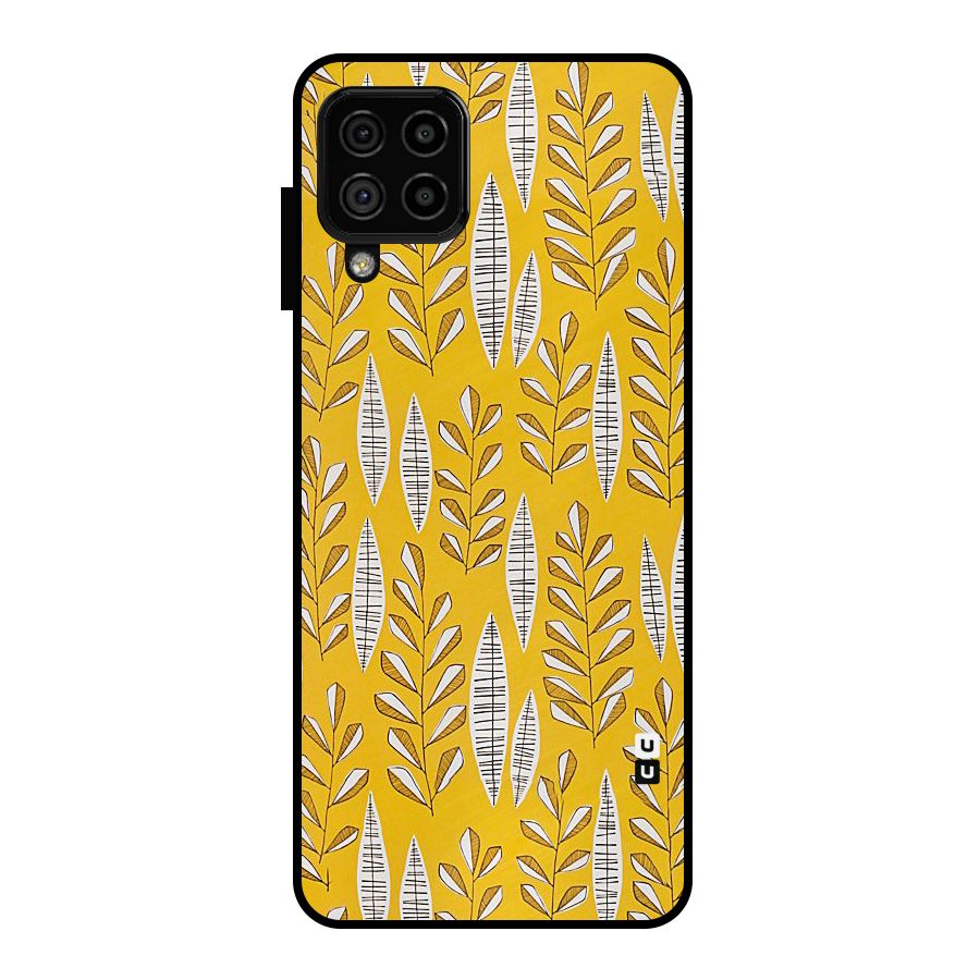 Yellow Leaf Pattern Metal Back Case for Galaxy A22 4G