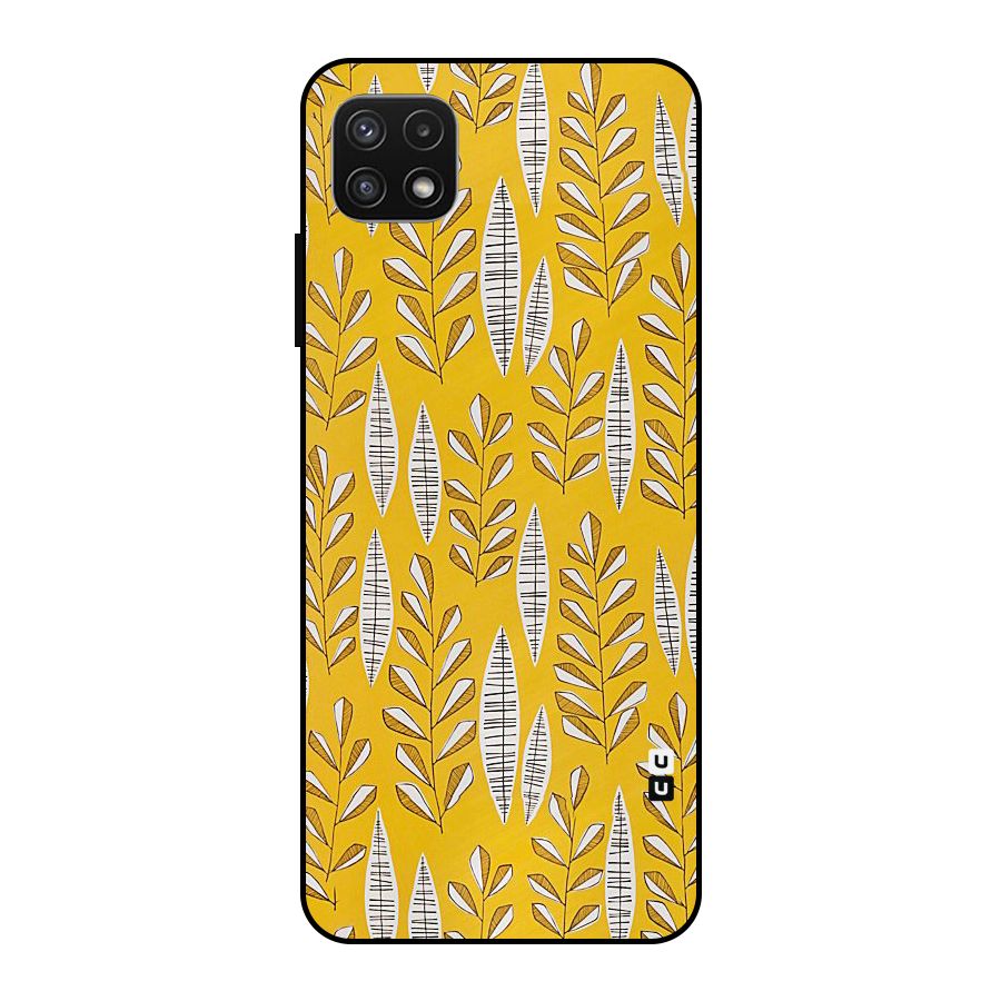 Yellow Leaf Pattern Metal Back Case for Galaxy A22 5G