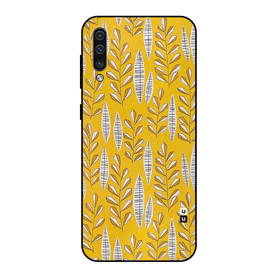 Yellow Leaf Pattern Metal Back Case for Galaxy A50s