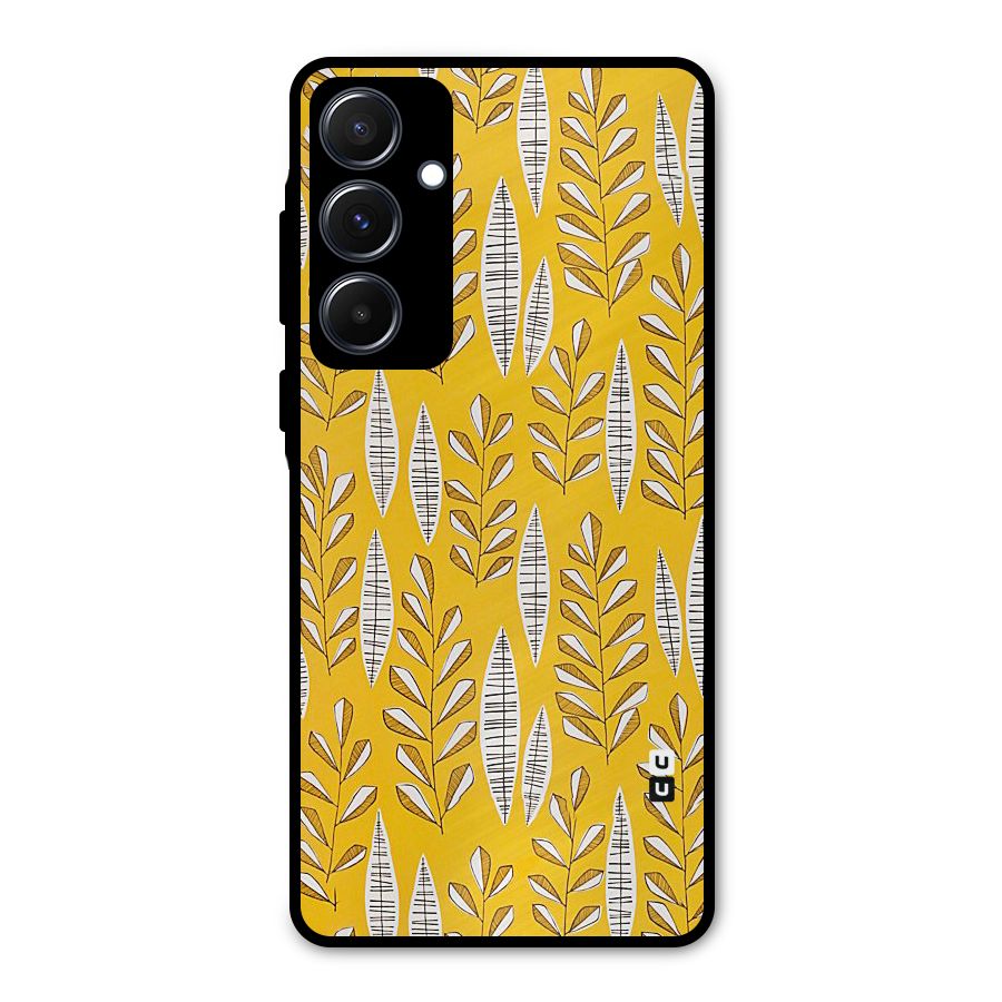 Yellow Leaf Pattern Metal Back Case for Galaxy A55