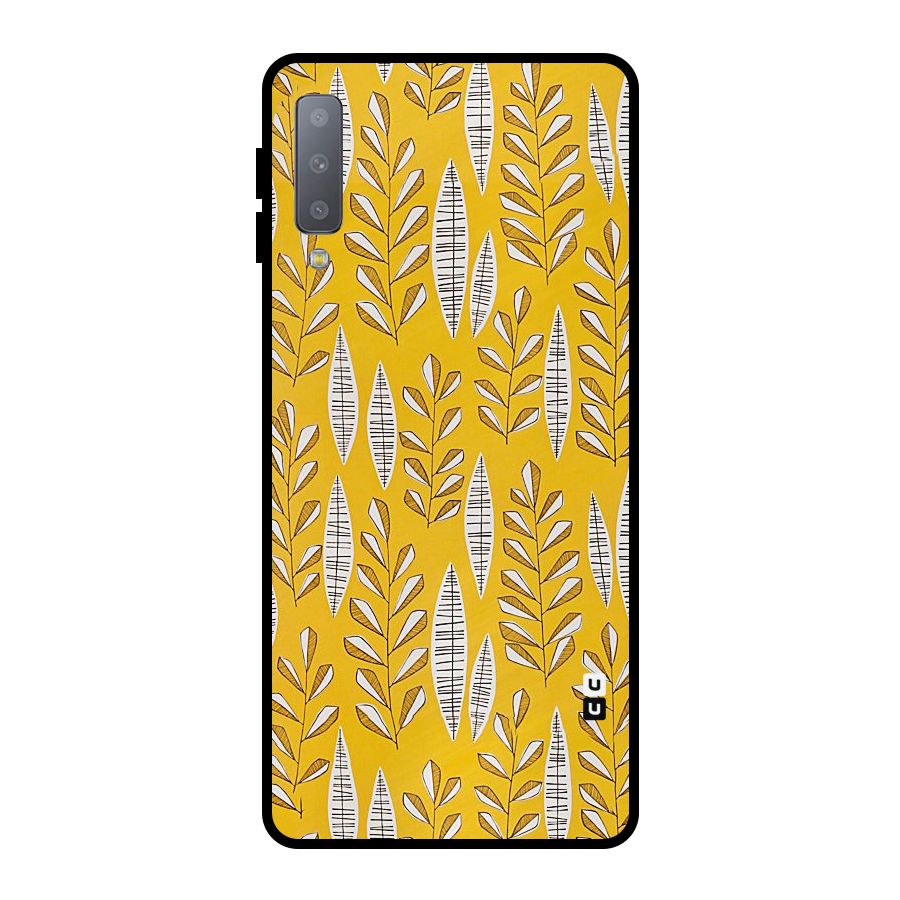 Yellow Leaf Pattern Metal Back Case for Galaxy A7 (2018)