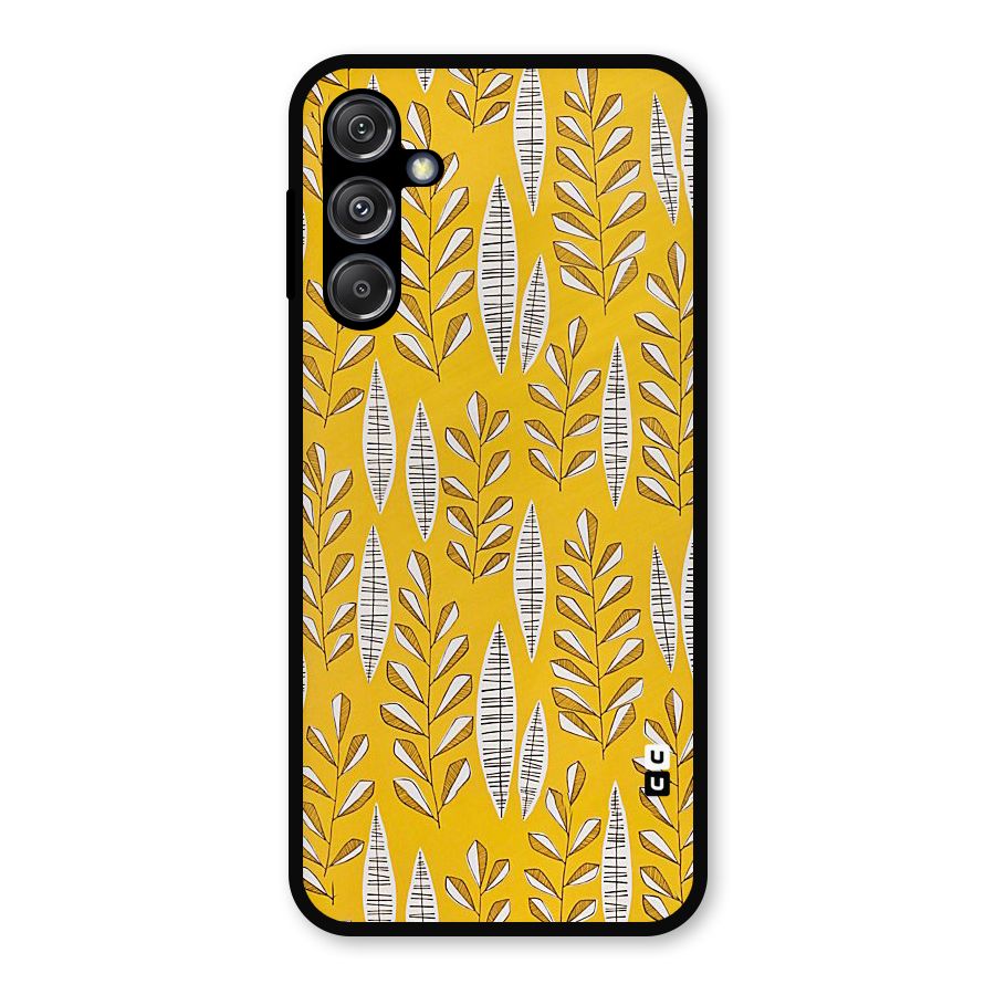 Yellow Leaf Pattern Metal Back Case for Galaxy M34 5G