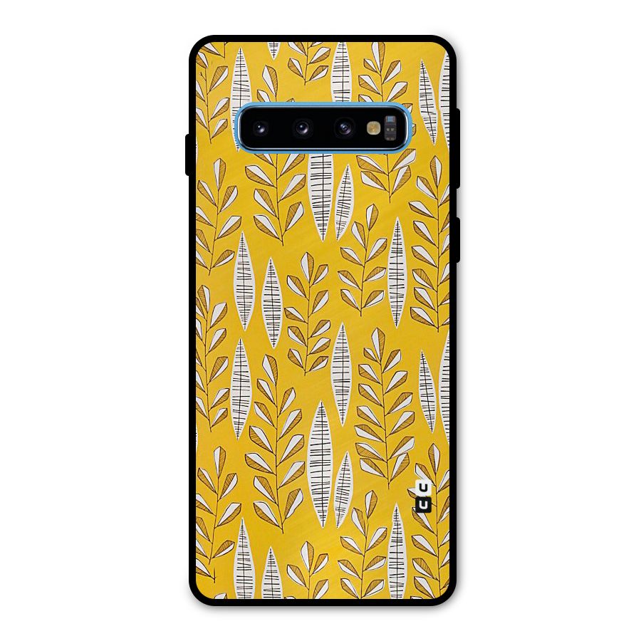 Yellow Leaf Pattern Metal Back Case for Galaxy S10