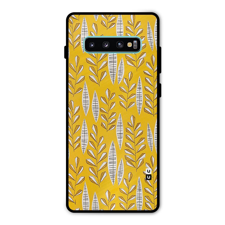 Yellow Leaf Pattern Metal Back Case for Galaxy S10 Plus