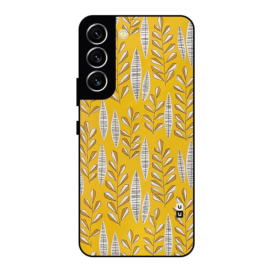 Yellow Leaf Pattern Metal Back Case for Galaxy S22 5G