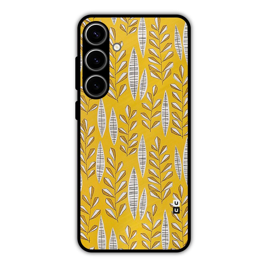 Yellow Leaf Pattern Metal Back Case for Galaxy S24 Plus