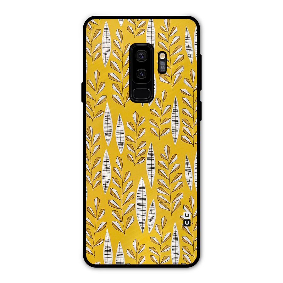 Yellow Leaf Pattern Metal Back Case for Galaxy S9 Plus
