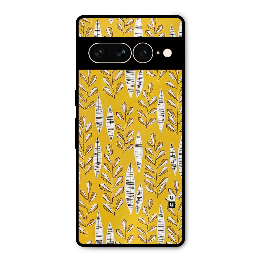 Yellow Leaf Pattern Metal Back Case for Google Pixel 7 Pro