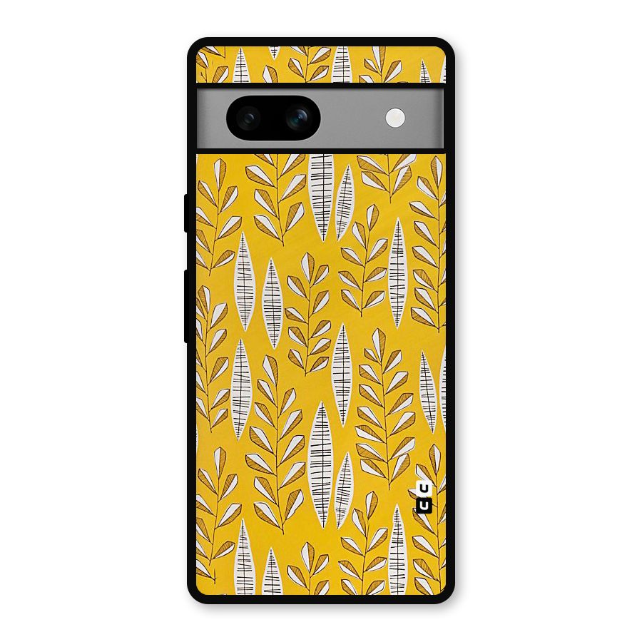 Yellow Leaf Pattern Metal Back Case for Google Pixel 7a
