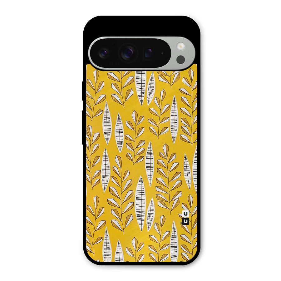 Yellow Leaf Pattern Metal Back Case for Google Pixel 9 Pro XL