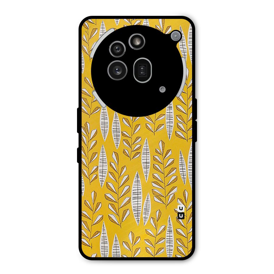 Yellow Leaf Pattern Metal Back Case for Nothing Phone 3a Pro