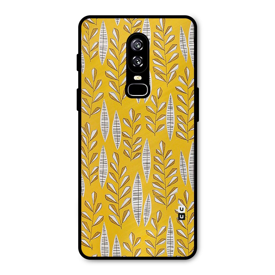 Yellow Leaf Pattern Metal Back Case for OnePlus 6
