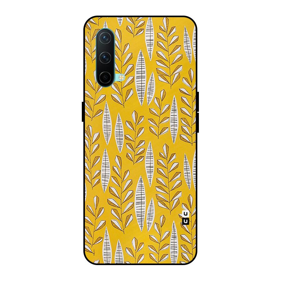 Yellow Leaf Pattern Metal Back Case for OnePlus Nord CE 5G