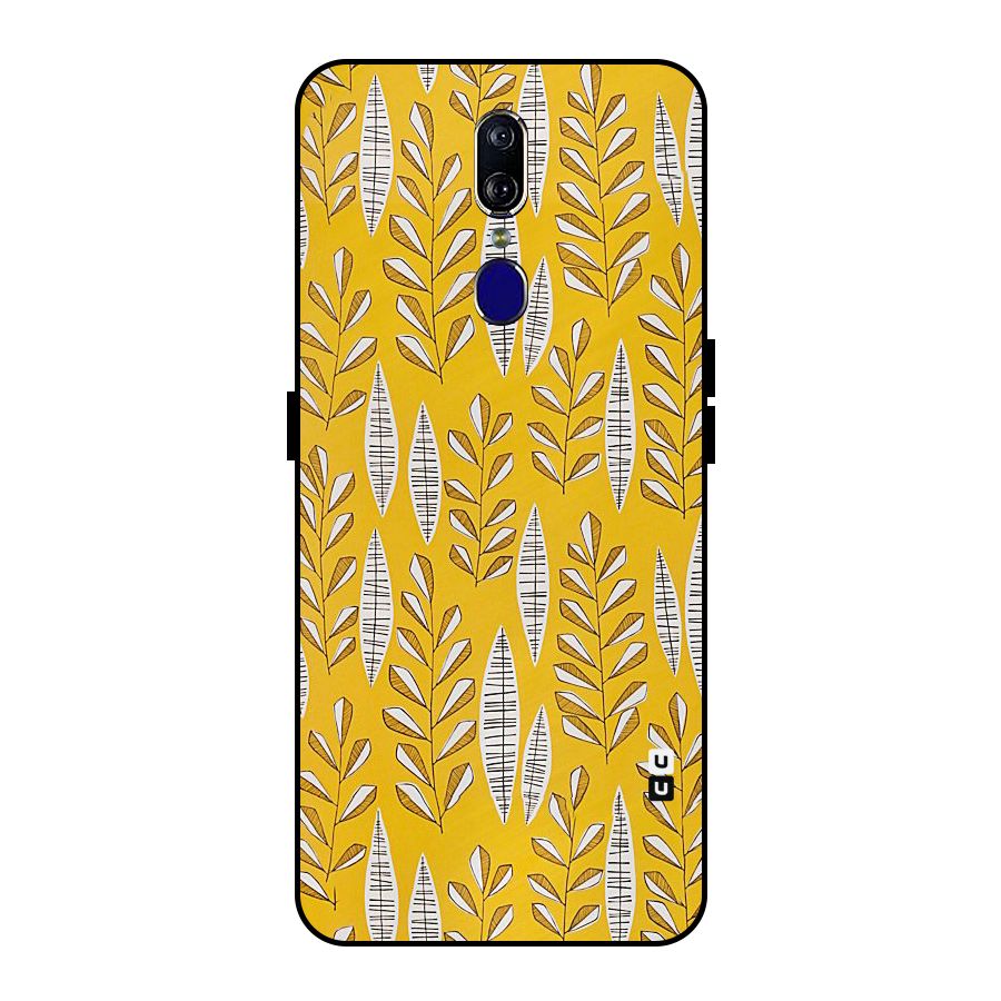 Yellow Leaf Pattern Metal Back Case for Oppo F11