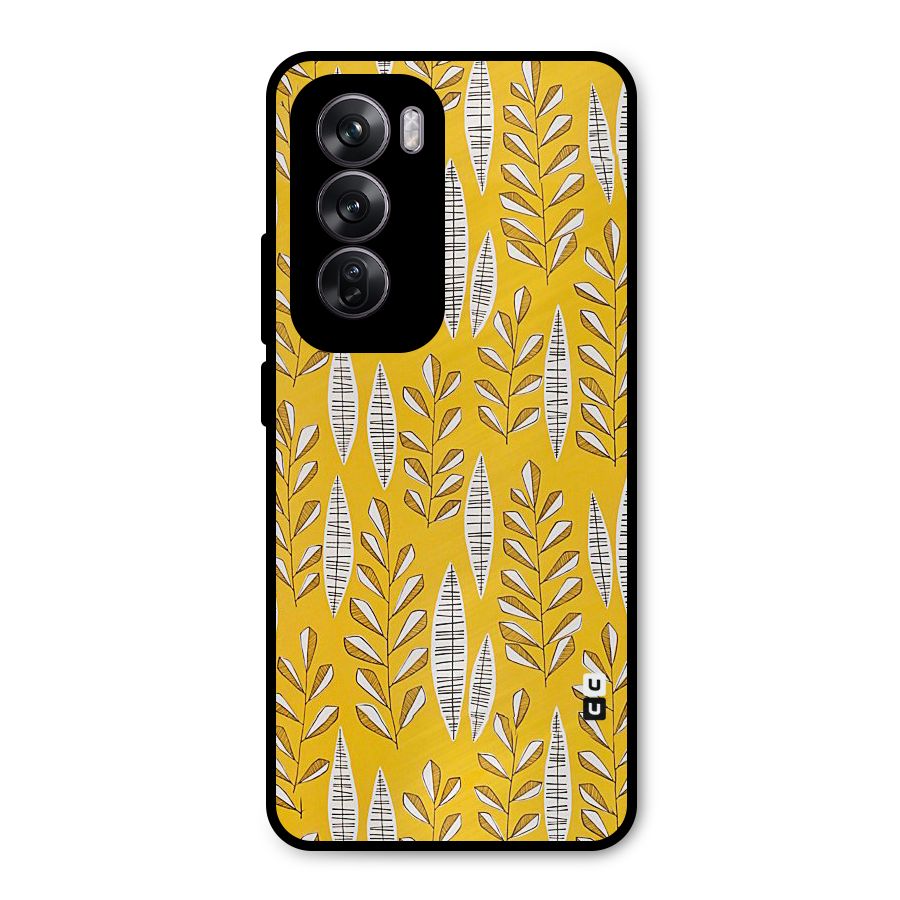 Yellow Leaf Pattern Metal Back Case for Oppo Reno12 Pro