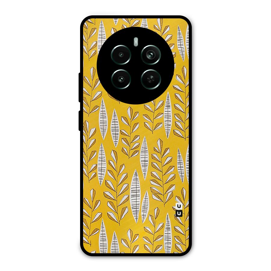 Yellow Leaf Pattern Metal Back Case for Realme Narzo 70 Pro