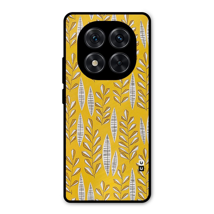 Yellow Leaf Pattern Metal Back Case for Redmi Note 14 Pro 5G